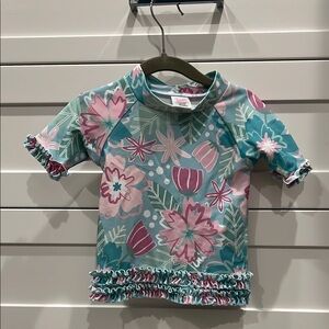 Ruffle Butts Pink and Blue Rashguard Two-Piece Swimsuit